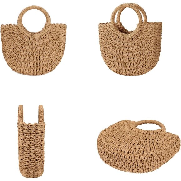 Woven Straw Beach Bag for Women with Top Handle Crossbody and Shoulder Strap - Picture 3 of 7